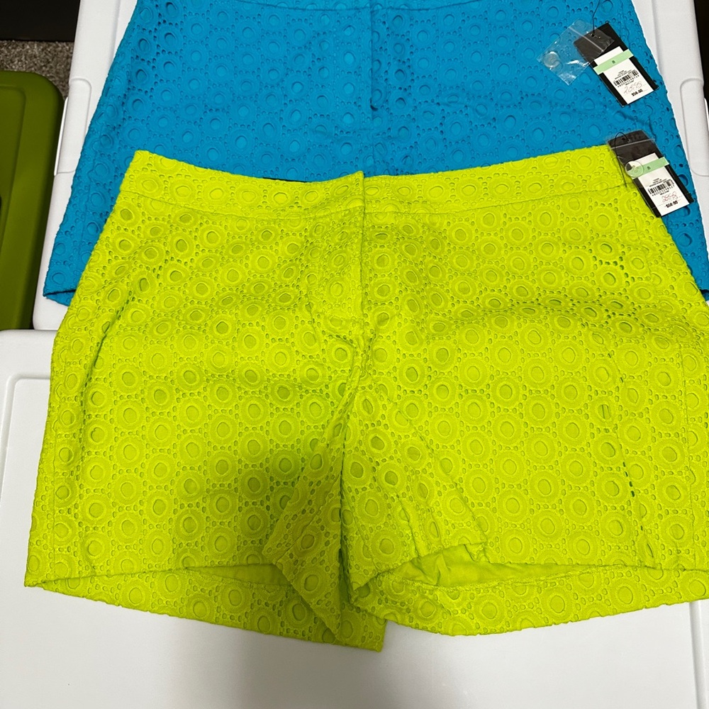 Crown & ivy Vibrant Yellow/green and Blue Eyelet Women Shorts